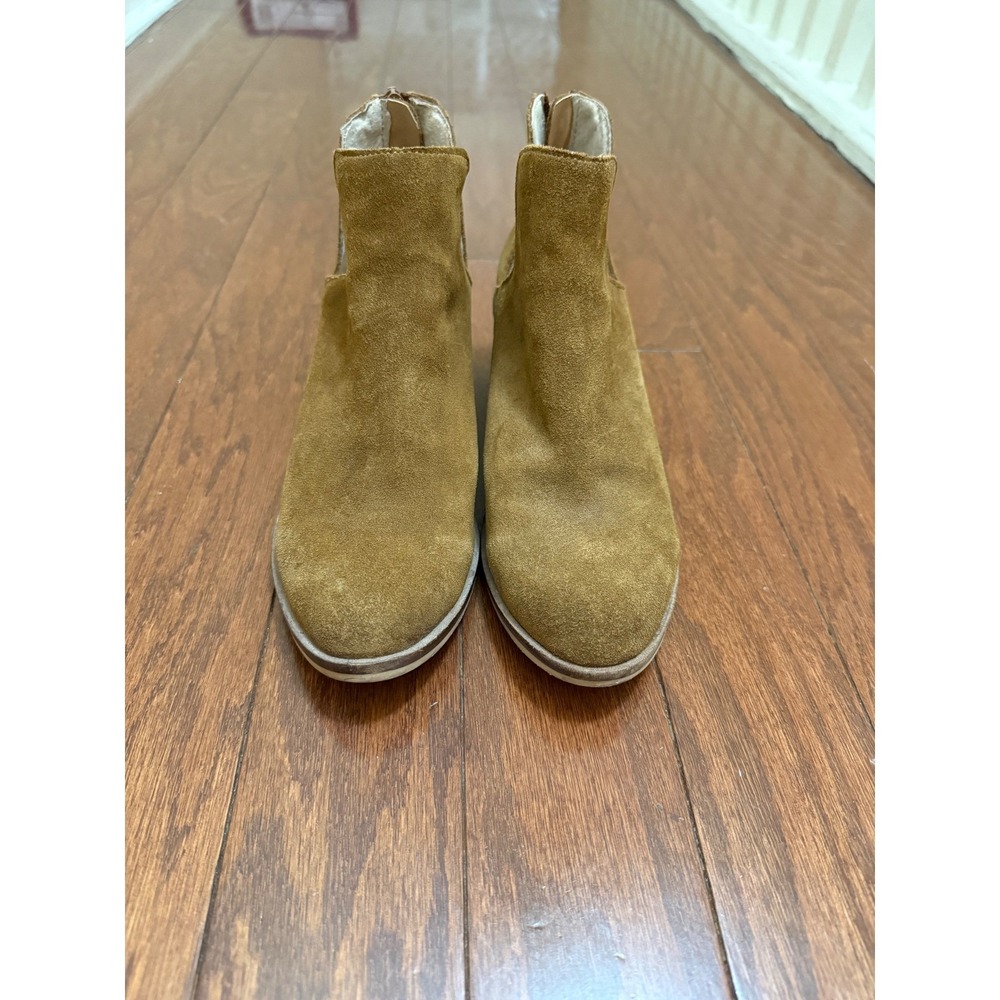 Steve Madden Lancaster Tan Suede V-Cut Ankle Boots Brown Block Heel 7M